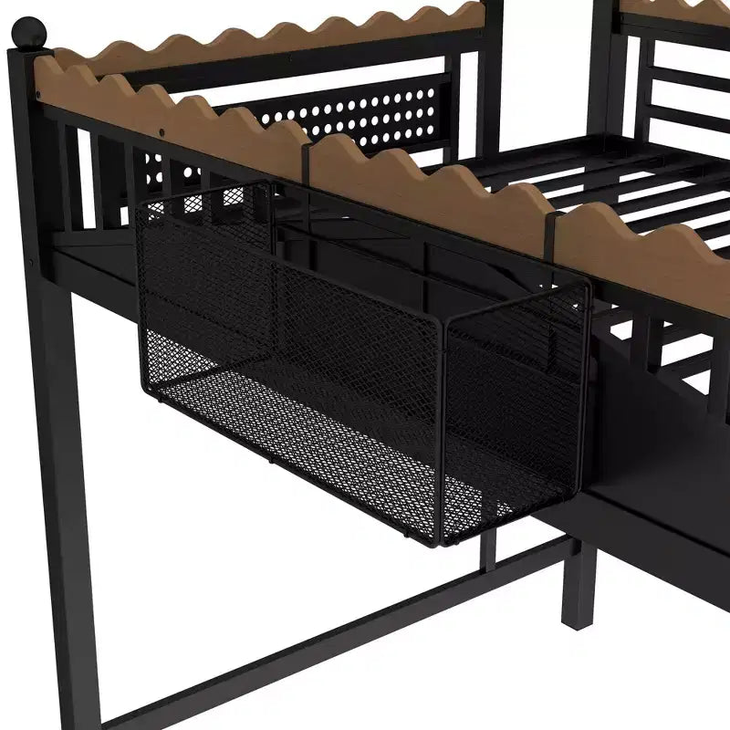 Letto a soppalco in metallo ModernLuxe di dimensioni Twin XL/Full/Queen con mensole portaoggetti e scaletta, senza bisogno di rete, nero