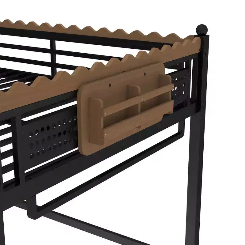 Letto a soppalco in metallo ModernLuxe di dimensioni Twin XL/Full/Queen con mensole portaoggetti e scaletta, senza bisogno di rete, nero
