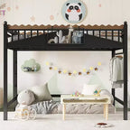 Letto a soppalco in metallo ModernLuxe di dimensioni Twin XL/Full/Queen con mensole portaoggetti e scaletta, senza bisogno di rete, nero
