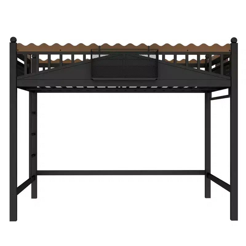 Letto a soppalco in metallo ModernLuxe di dimensioni Twin XL/Full/Queen con mensole portaoggetti e scaletta, senza bisogno di rete, nero