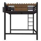 Letto a soppalco in metallo ModernLuxe di dimensioni Twin XL/Full/Queen con mensole portaoggetti e scaletta, senza bisogno di rete, nero