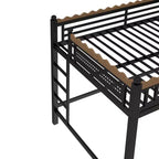 Letto a soppalco in metallo ModernLuxe di dimensioni Twin XL/Full/Queen con mensole portaoggetti e scaletta, senza bisogno di rete, nero