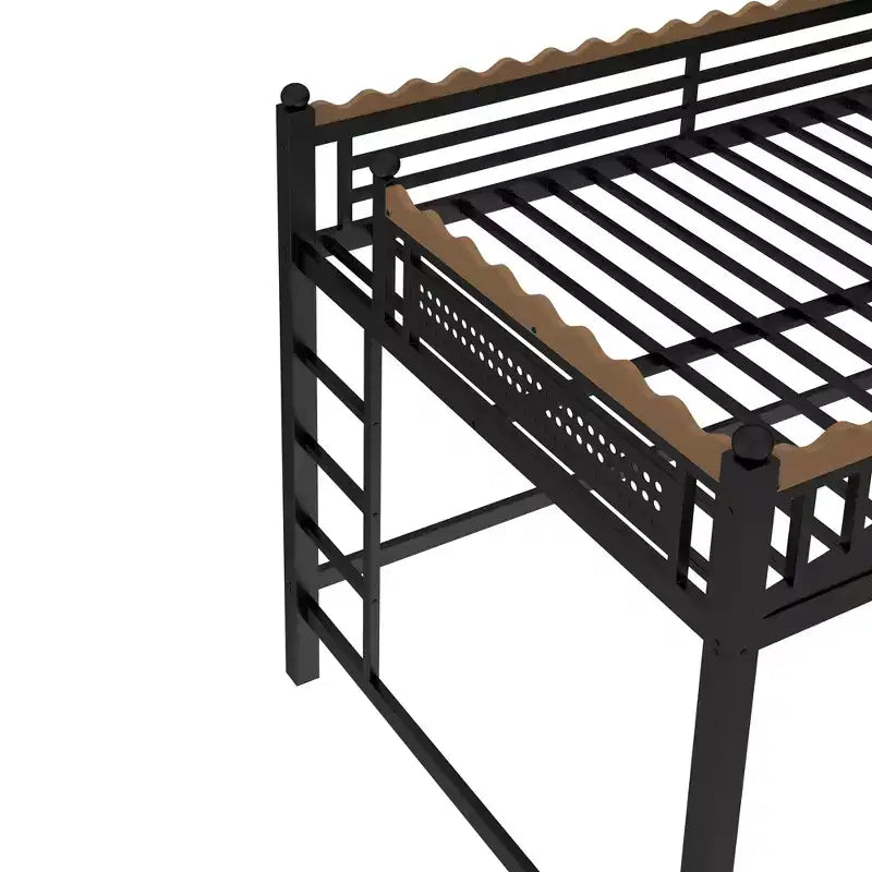 Letto a soppalco in metallo ModernLuxe di dimensioni Twin XL/Full/Queen con mensole portaoggetti e scaletta, senza bisogno di rete, nero