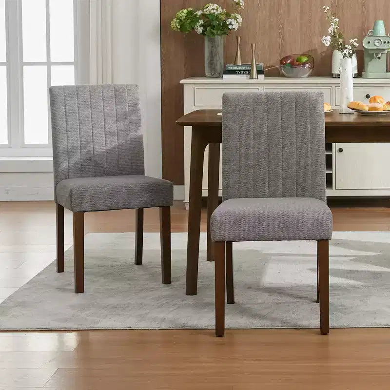 Sedie da pranzo moderne imbottite, set da 6, stile Parsons con schienale alto, sedile ampio imbottito, morbido tessuto di lino, robuste gambe in legno o caucciù