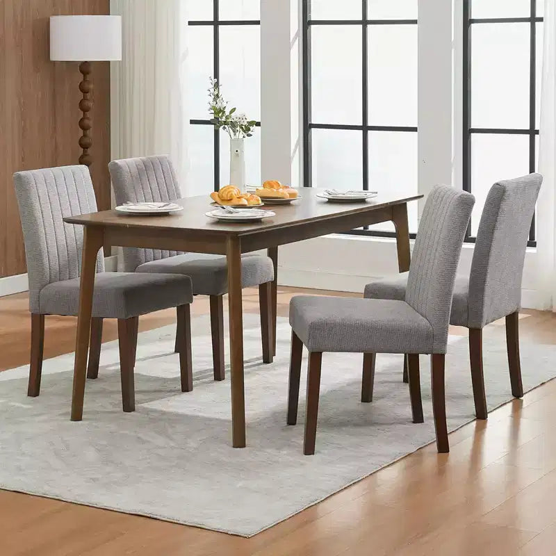 Sedie da pranzo moderne imbottite, set da 6, stile Parsons con schienale alto, sedile ampio imbottito, morbido tessuto di lino, robuste gambe in legno o caucciù