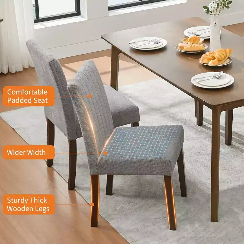 Sedie da pranzo moderne imbottite, set da 6, stile Parsons con schienale alto, sedile ampio imbottito, morbido tessuto di lino, robuste gambe in legno o caucciù