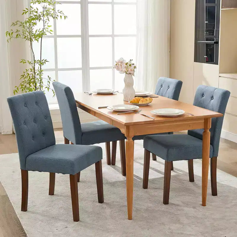 Sedie da pranzo moderne imbottite, set da 6, stile Parsons con schienale alto, sedile ampio imbottito, morbido tessuto di lino, robuste gambe in legno o caucciù