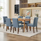 Modern Upholstered Dining Chairs Set of 6 Parsons Style with High Back, Wide Padded Seat, Soft Linen Fabric, Sturdy Wood or Rubberwood Legs