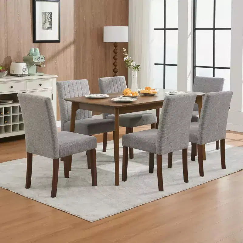 Sedie da pranzo moderne imbottite, set da 6, stile Parsons con schienale alto, sedile ampio imbottito, morbido tessuto di lino, robuste gambe in legno o caucciù