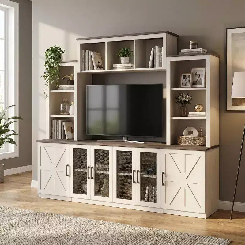 JVNOXK Wall-Mounted Entertainment Center TV Stand with Ample Storage and Charging Station Modern TV Stand Media Center,Beige