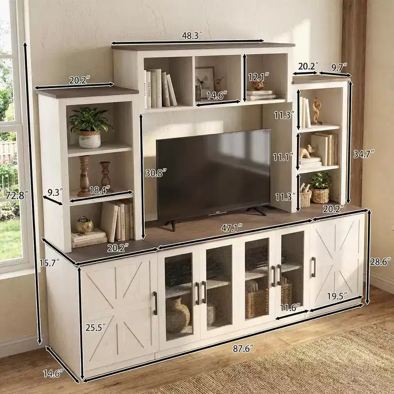 Mobile TV/Centro di Intrattenimento a Parete JVNOXK con Ampio Spazio di Archiviazione e Stazione di Ricarica, Mobile TV Moderno, Beige