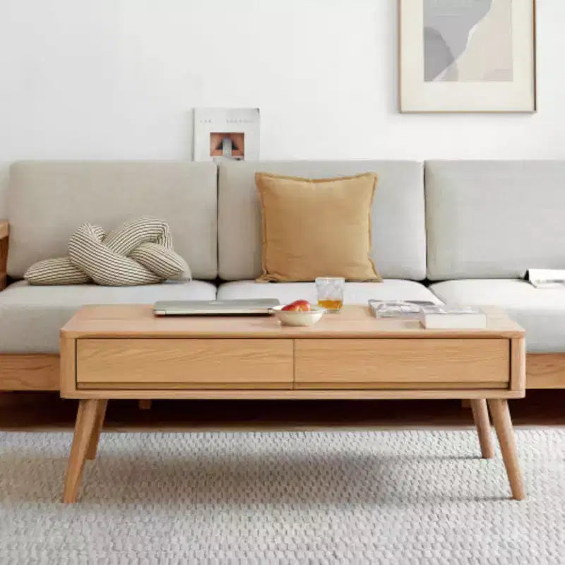 Tavolino da caffè elevabile in legno massello di rovere, 100x60x45cm, multiuso come tavolino centrale e scrivania da studio, ripiano portaoggetti integrato, facile montaggio per l'ufficio domestico