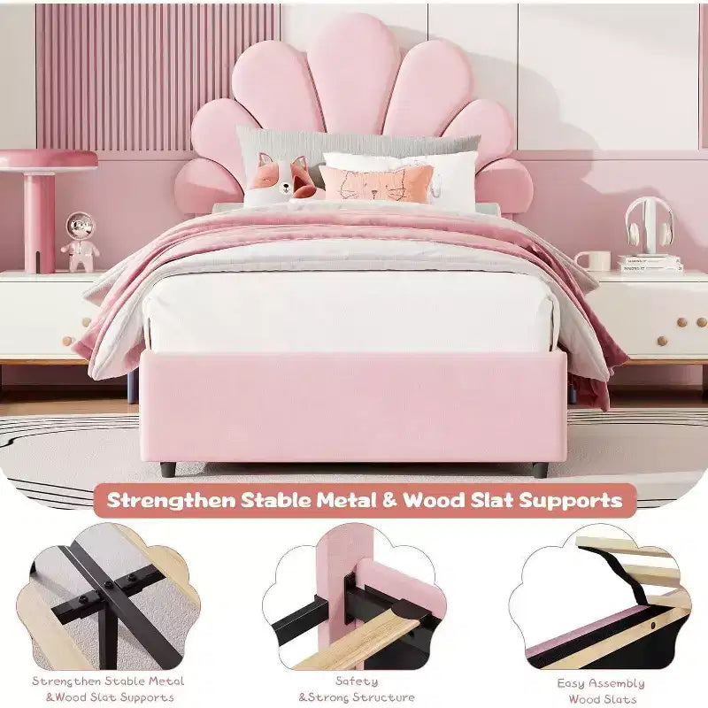 Struttura letto imbottita GustoWave per bambini con 2 cassetti portaoggetti, una piazza e mezza
