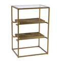 HomeRoots 24 Brass Glass And Iron Rectangular End Table With Two Shelves