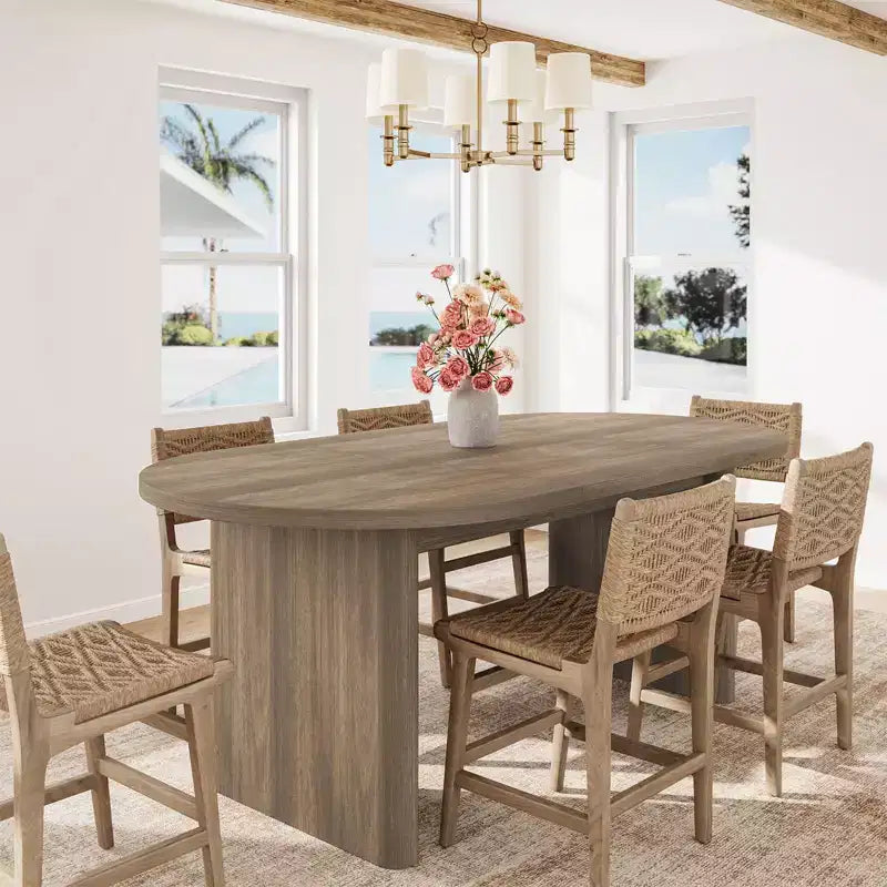 SunnyFurn Tavolo da pranzo ovale in stile rustico moderno per 6-8 persone, base in legno spessa e robusta, spazioso per sala da pranzo, cucina, soggiorno