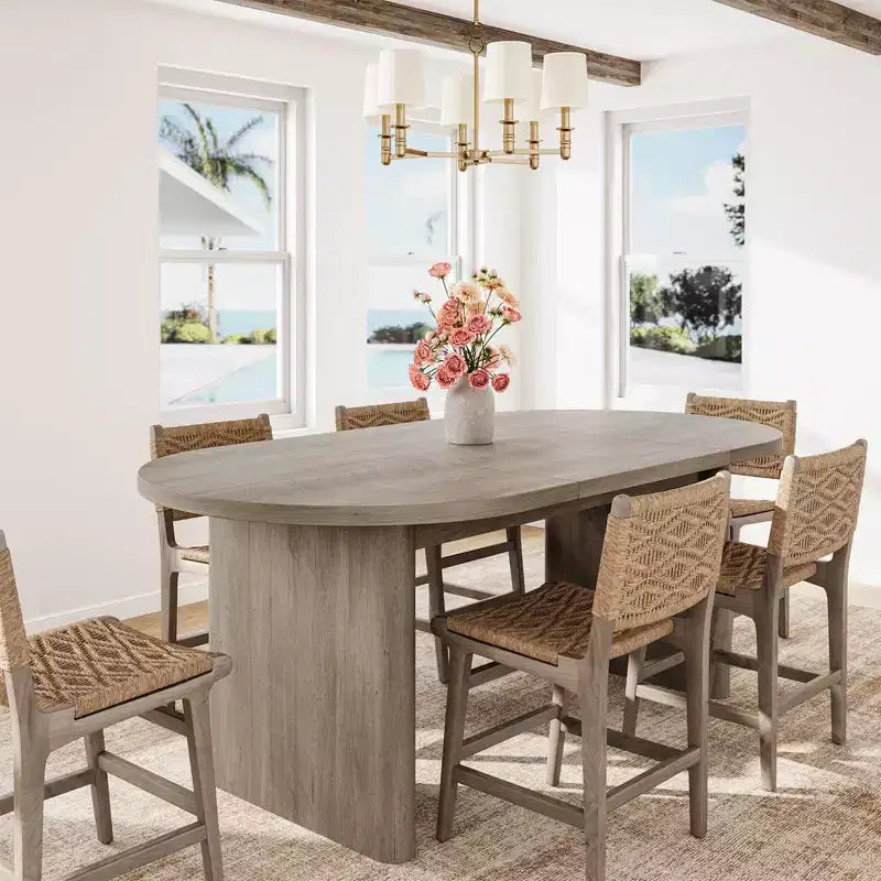 SunnyFurn Tavolo da pranzo ovale in stile rustico moderno per 6-8 persone, base in legno spessa e robusta, spazioso per sala da pranzo, cucina, soggiorno