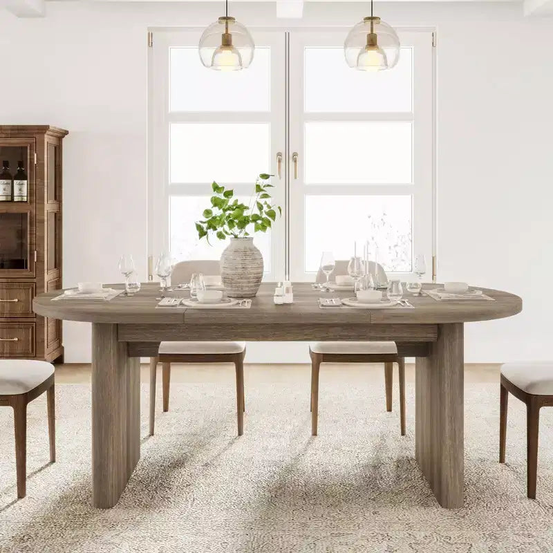 SunnyFurn Tavolo da pranzo ovale in stile rustico moderno per 6-8 persone, base in legno spessa e robusta, spazioso per sala da pranzo, cucina, soggiorno