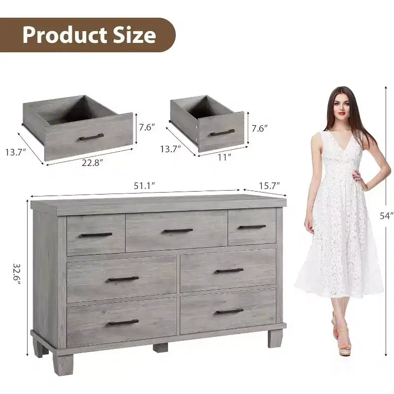 Cassettiera moderna a 7 cassetti, cassettone spazioso in legno, maniglie in metallo, organizer versatile per camera da letto, soggiorno, cameretta dei bambini, armadio