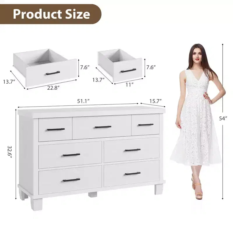 Cassettiera moderna a 7 cassetti, cassettone spazioso in legno, maniglie in metallo, organizer versatile per camera da letto, soggiorno, cameretta dei bambini, armadio