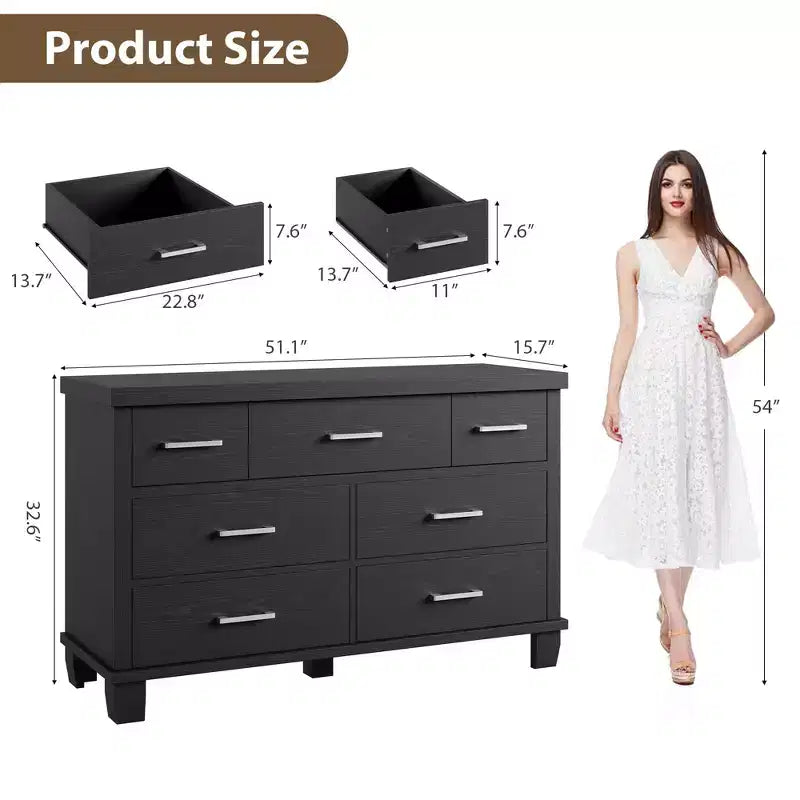 Cassettiera moderna a 7 cassetti, cassettone spazioso in legno, maniglie in metallo, organizer versatile per camera da letto, soggiorno, cameretta dei bambini, armadio