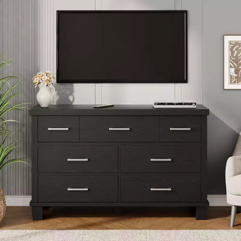 Cassettiera moderna a 7 cassetti, cassettone spazioso in legno, maniglie in metallo, organizer versatile per camera da letto, soggiorno, cameretta dei bambini, armadio