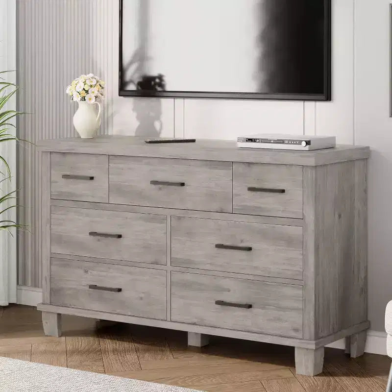 Cassettiera moderna a 7 cassetti, cassettone spazioso in legno, maniglie in metallo, organizer versatile per camera da letto, soggiorno, cameretta dei bambini, armadio