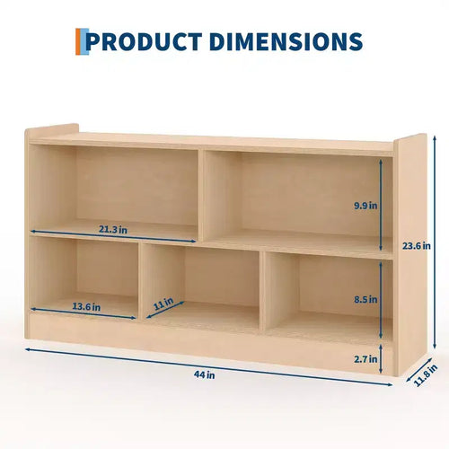 Libreria per bambini a 2 ripiani e portaoggetti per giocattoli, organizer a 5 sezioni aperto, mobiletto in legno per bambini, per sala giochi, cameretta e aula