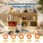 Libreria per bambini a 2 ripiani e portaoggetti per giocattoli, organizer a 5 sezioni aperto, mobiletto in legno per bambini, per sala giochi, cameretta e aula