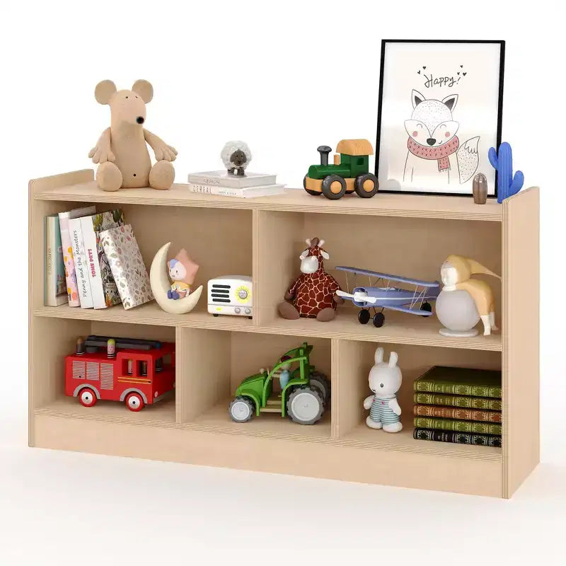 Libreria per bambini a 2 ripiani e portaoggetti per giocattoli, organizer a 5 sezioni aperto, mobiletto in legno per bambini, per sala giochi, cameretta e aula