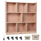 8-Cubby Mobile Entryway Storage Cabinet, 2 Storage Bins, Smooth-Rolling Casters, Wooden Organizer Locker for Home, School, Daycare
