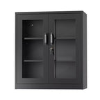 Armadio porta attrezzi in acciaio nero con 2 ante in vetro (preforato)