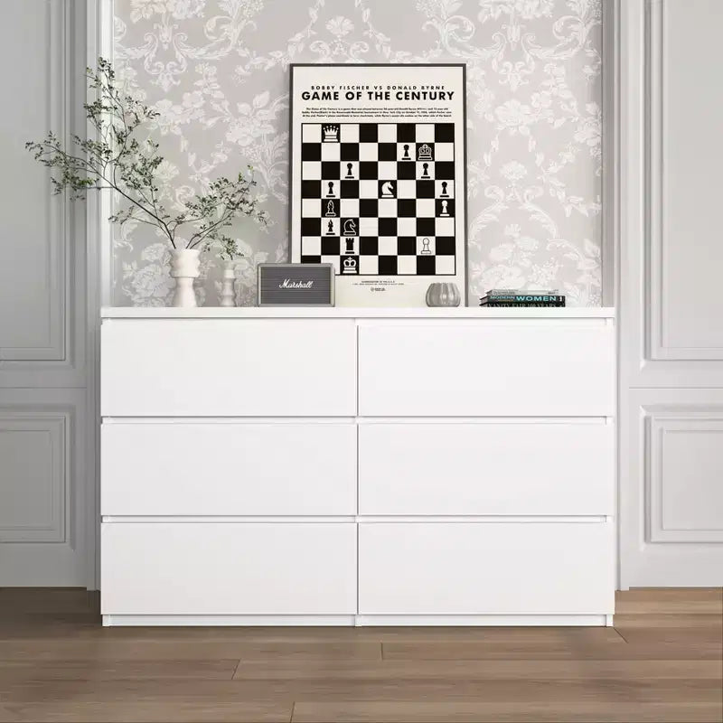 Cassettiera bianca a 6 cassetti JVNOXK, organizer moderno in legno per vestiti, per camera da letto, corridoio, ingresso e soggiorno