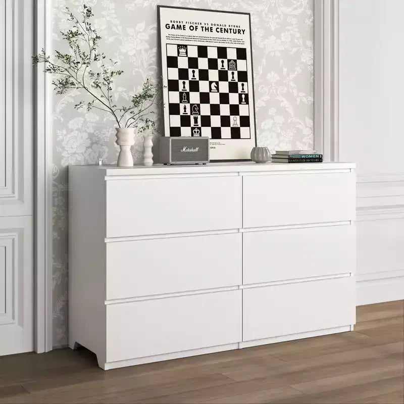 Cassettiera bianca a 6 cassetti JVNOXK, organizer moderno in legno per vestiti, per camera da letto, corridoio, ingresso e soggiorno