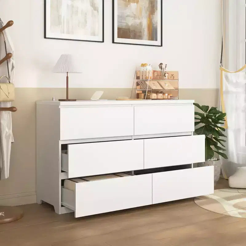 Cassettiera bianca a 6 cassetti JVNOXK, organizer moderno in legno per vestiti, per camera da letto, corridoio, ingresso e soggiorno