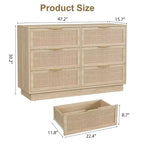 Comò in Rattan a 6 Cassetti per Camera da Letto, Cassettiera in Legno con Maniglie in Metallo, Organizzatore Moderno Versatile per Camera da Letto, Ingresso, Corridoio
