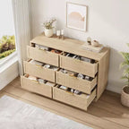 Comò in Rattan a 6 Cassetti per Camera da Letto, Cassettiera in Legno con Maniglie in Metallo, Organizzatore Moderno Versatile per Camera da Letto, Ingresso, Corridoio