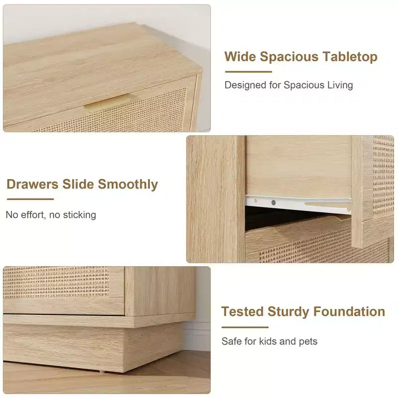 Comò in Rattan a 6 Cassetti per Camera da Letto, Cassettiera in Legno con Maniglie in Metallo, Organizzatore Moderno Versatile per Camera da Letto, Ingresso, Corridoio