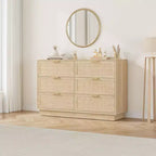 Comò in Rattan a 6 Cassetti per Camera da Letto, Cassettiera in Legno con Maniglie in Metallo, Organizzatore Moderno Versatile per Camera da Letto, Ingresso, Corridoio
