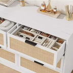 Comò in Rattan a 6 Cassetti per Camera da Letto, Cassettiera in Legno con Maniglie in Metallo, Organizzatore Moderno Versatile per Camera da Letto, Ingresso, Corridoio