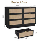 Comò in Rattan a 6 Cassetti per Camera da Letto, Cassettiera in Legno con Maniglie in Metallo, Organizzatore Moderno Versatile per Camera da Letto, Ingresso, Corridoio