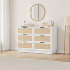 Comò in Rattan a 6 Cassetti per Camera da Letto, Cassettiera in Legno con Maniglie in Metallo, Organizzatore Moderno Versatile per Camera da Letto, Ingresso, Corridoio