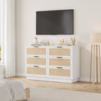 Comò in Rattan a 6 Cassetti per Camera da Letto, Cassettiera in Legno con Maniglie in Metallo, Organizzatore Moderno Versatile per Camera da Letto, Ingresso, Corridoio