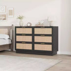 Comò in Rattan a 6 Cassetti per Camera da Letto, Cassettiera in Legno con Maniglie in Metallo, Organizzatore Moderno Versatile per Camera da Letto, Ingresso, Corridoio