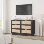 Comò in Rattan a 6 Cassetti per Camera da Letto, Cassettiera in Legno con Maniglie in Metallo, Organizzatore Moderno Versatile per Camera da Letto, Ingresso, Corridoio