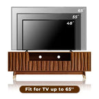 Mobile TV ATJafurn marrone, moderno mobile TV in legno con pannello in rilievo e vetrina illuminata in stile Mid-Century