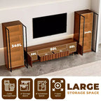 Mobile TV ATJafurn marrone, moderno mobile TV in legno con pannello in rilievo e vetrina illuminata in stile Mid-Century