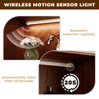 Mobile TV ATJafurn marrone, moderno mobile TV in legno con pannello in rilievo e vetrina illuminata in stile Mid-Century