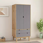 vidaXL Armadio Marrone e grigio Legno massello di pino, legno multistrato Standard
