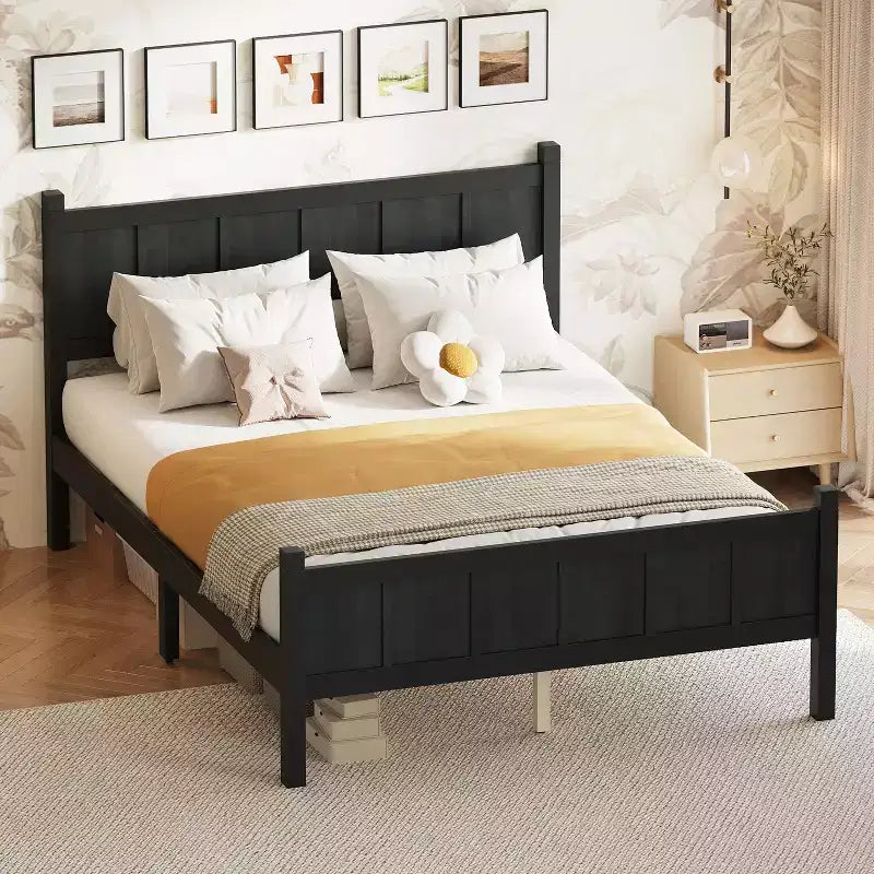 FAMYYT Letto Matrimoniale Piatto con Testiera e Pediera, Montaggio Facile
