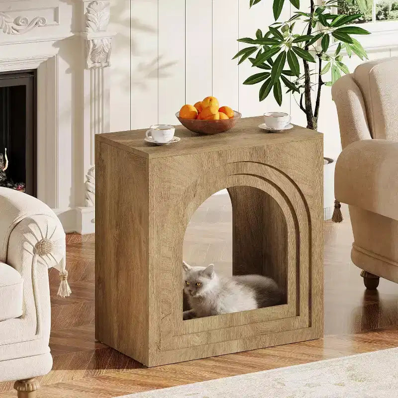 Tavolino Lantine Square, tavolino laterale da fattoria a 2 ripiani con ripiano aperto ad arco per piccoli spazi, soggiorno